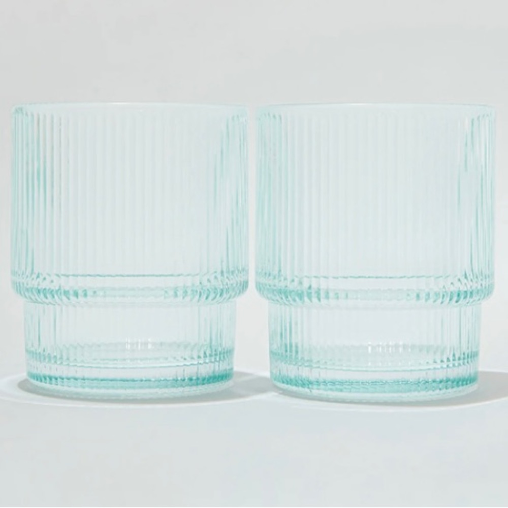 Jonathan Adler Drinking Glass Set Blue Textured Glassware Kitchen Home New Box